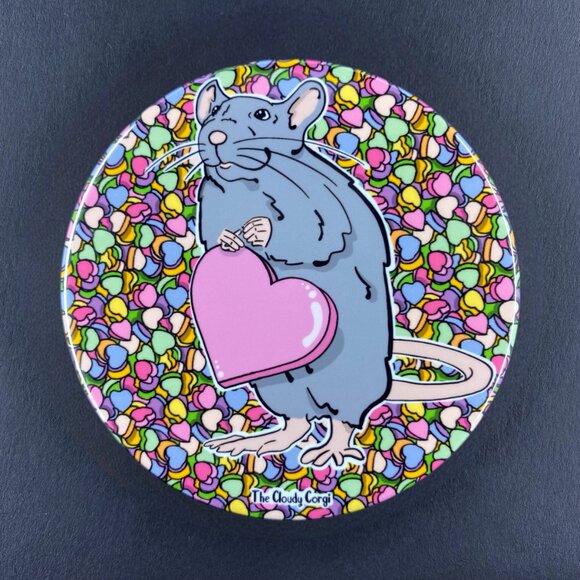 Valentines Day Rat Pin, Magnet, Keychain, Bottle Opener or Mini Ornament - Picture 5 of 12